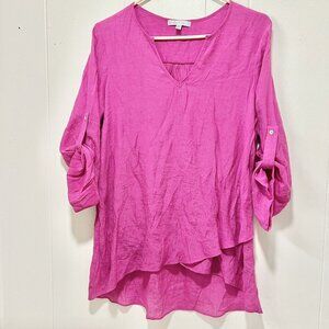 Fever Lightweight 3/4 Sleeve Blouse Pleated Front Fuschia Size M
